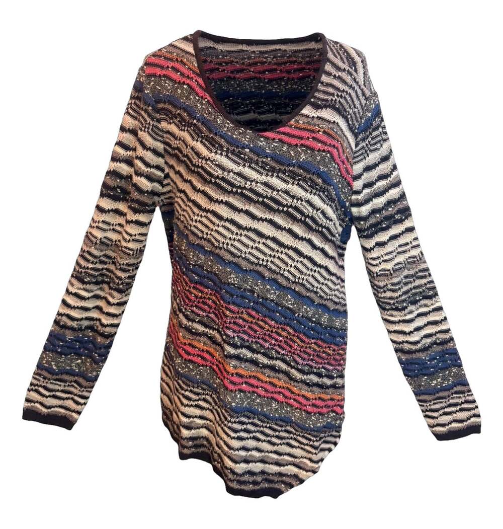 NIC+ZOE Multicolored Striped Metallic Knit Long Sleeve Sweater